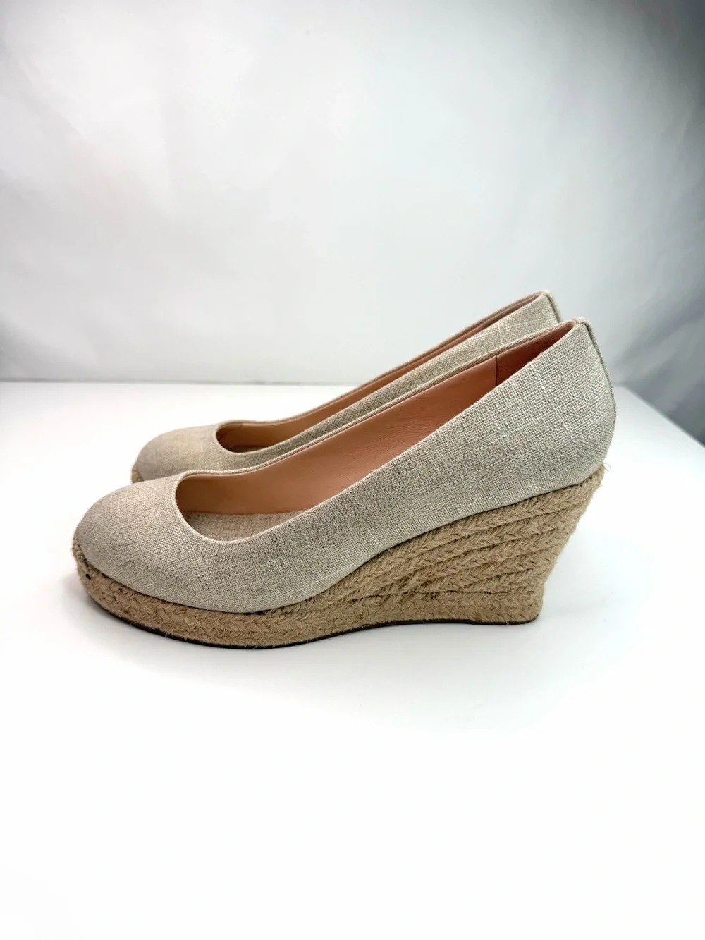 J. Crew Tan Metallic Canvas Woven Seville Espadrille Wedge Pumps